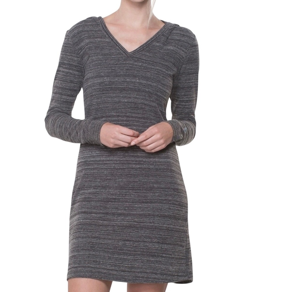 Kuhl Amaranta Hooded Dress Women's Ash Gray‎ Long Sleeve V Neck Heathered XL